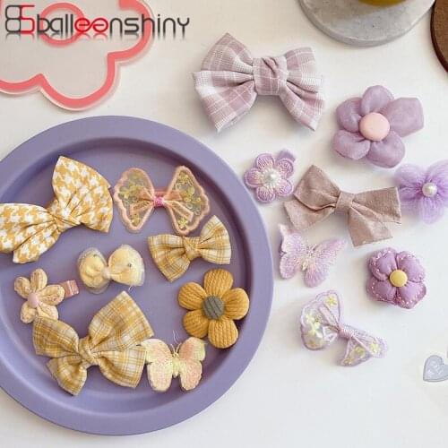 BalleenShiny 8pcs Hair Clips Cotton Linen Printed Bowknot For Cute Girls Barrettes Safty Hairpins Headwear Kids Hair Accessories