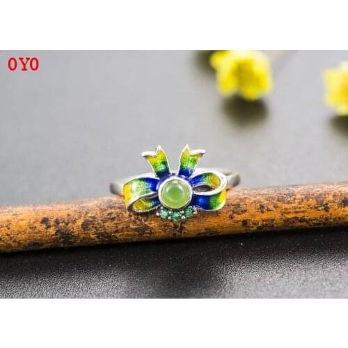 925 silver cloisonne ring bow open female ring