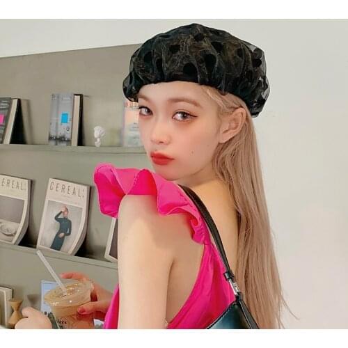 Summer Beret Hats For Women Organza Polka Dot Beret Mesh New Elegant Gauze Fashion Lady Hat Black White Classic Hepburn Style