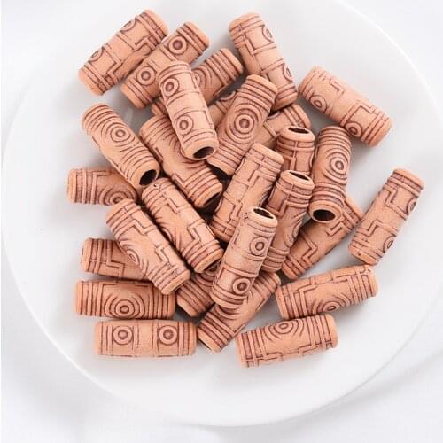50Pcs Acrylic Wooden Beads Imitation Wood Color Long Tube Big Hole Beads For DIY Jewelry Making Bracelet Necklace Accessories