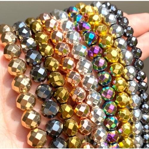 Natural Stone Beads Shiny Hematite Faceted Spacer Beads for Needlework DIY Jewelry Making Handmade Bracelet Necklace 15'' Perles