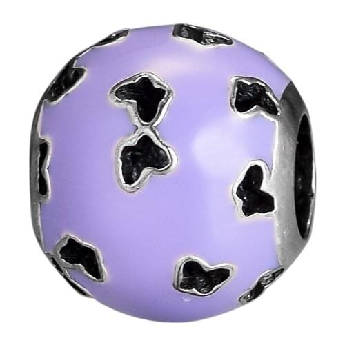 CKK Beads Abstract Charms Lavender Enamel Silver 925 Original Fits Pandora Bracelet Sterling Silver Jewelry Making Charm Bead
