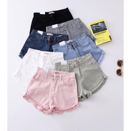 Vintage Fringe Denim Shorts Women Casual Pockets Female Jeans Shorts Candy Colors 2019 Summer High Waist Slim Hot Shorts