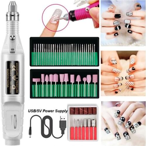 Electric Nail Polisher Nail Polisher Pen Type MANICURE FALSE NAIL Piece Polishing Bit Polishing Set USB Power Supply