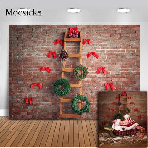 Retro brick wall photography backdrop newborn baby birthday portrait photo background wood Ladder bow valentines day photocall