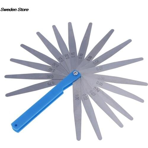 1 Set Foldable Metric Feeler Gauge 17 Blades 0.02-1.00mm Measurements Tools Stainless Steel Thickness Gap Filler Feeler Gauges