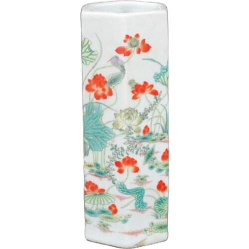 Chinese Old Porcelain Pastel Lotus Picture Vase Pen Container