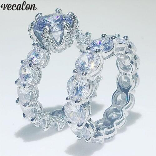 Vecalon Lovers Vintage Promise Ring set 925 Sterling silver 5A Zircon Cz Engagement Wedding Band rings for women Bridal Jewelry