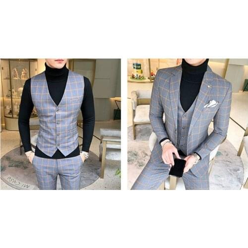 Handsome Groomsmen Wool blend Groom Tuxedos Mens Wedding Dress Man Jacket Blazer Prom Dinner (Jacket+Pants+Tie+Vest) A117