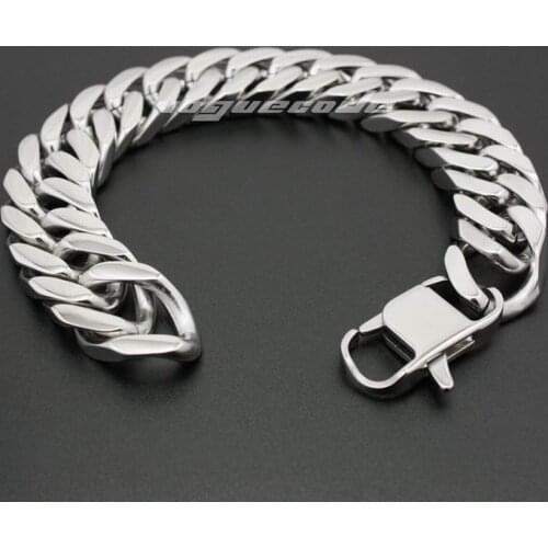LINSION 12 Lengths Huge 316L Stainless Steel Cuban Chain Mens Bracelet 5R001 Free Shipping