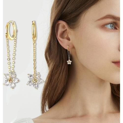 Fashion Style Rhinestone Flower Design Drop Earrings for Women Simple Style Star Pendant Earrings 2021 Trend Jewelry Gift