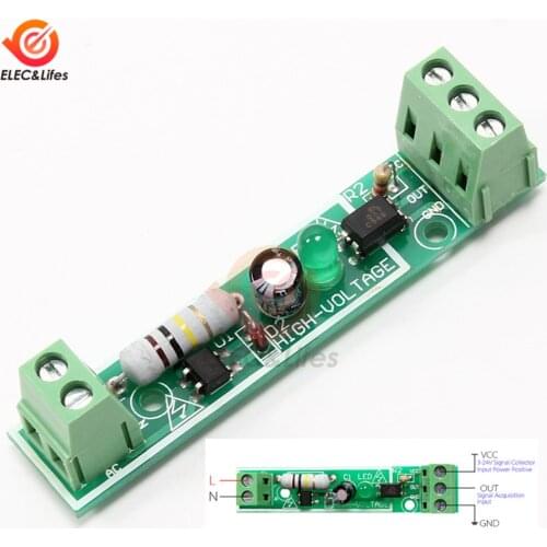 AC 220V 1 Channel Optocoupler Isolation Module Board 1 Way PLC Rail compatible microcontroller photocoupler module 3-5V TTL