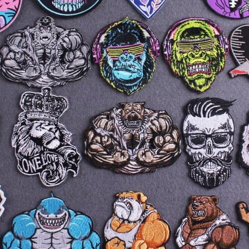 Orangutan Diy Embroidery Patch For Clothing Iron On Punk Embroidered Patches For Clothes Appliques For T-shirt Dog /Shark Patch