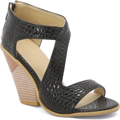 2020 New Chunky Block High Heels Peep Toe Chunky Heel Buckle Pumps 10cm Strappy Sandal