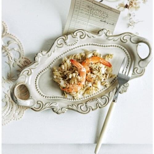 Dinner Plate European Retro Ceramics Tableware Western Steak Food Dessert Dishes Home Kitchen Decoration White Plates Dinnerware