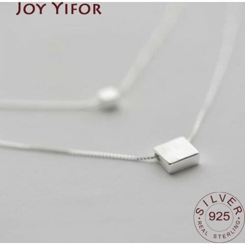 925 sterling Silver necklace Double Layer Square Box Simple Necklace For Women choker