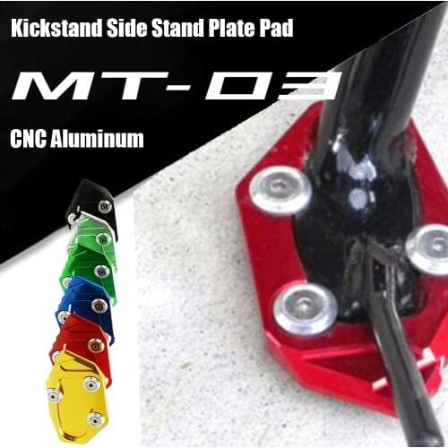 With LOGO MT-03 Motorcycle Kickstand Side Stands Enlarger For Yamaha MT03 MT 03 2015 2016 2017 2018 2019 Stand Extension Plate