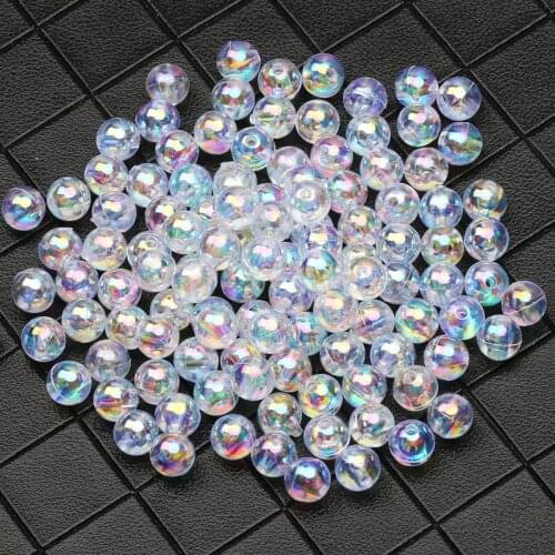 Transparent AB Round Acrylic Beads Loose Spacer Beads for Jewelry Making DIY Kids Handmade Fashion Bracelet Necklace Accessories