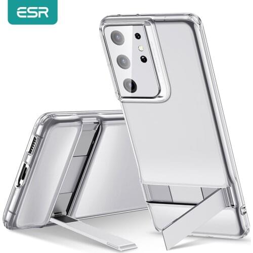 ESR Case for Samsung Galaxy S21/S21 Plus/S21 Ultra 5G Metal Kickstand Case Luxury TPU Back Cover for Galaxy S21 Ultra Clear Case