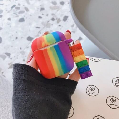 Rainbow Silicone Earphone case for Airpods 1 2 pro Wirless Charging Box Protective Cover Anti-fall dust-guard shell keychain