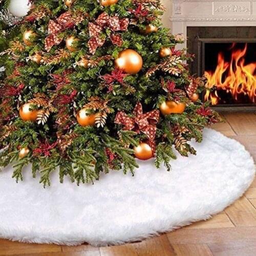 Christmas Tree Plush Skirt Snowy White Luxury Faux Fur Xmas Tree Mat for Holiday Party Decoration
