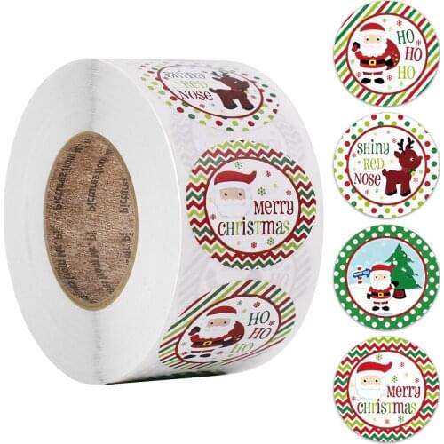 Christmas Stickers Gift Labels Cartoon Santa Claus Stickers For Holiday Decoration Kids Toys 4 Designs Pattern 1inch/2.5cm 500pc