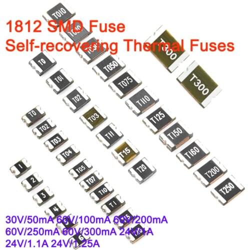 1812 SMD Fuse Self-recovering Thermal Fuses 30V/50mA 60V/100mA 60V/200mA 60V/250mA 60V/300mA 24V/1A 24V/1.1A 24V/1.25A