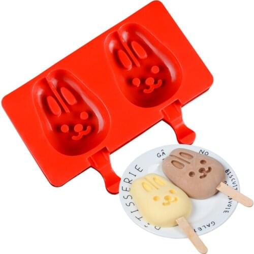 2 Cell Silicone Ice Cream Mould Summer Homemade Rabbit Animal Love Dessert Tray Popsicle Barrel DIY Maker Mold Kitchen Tool