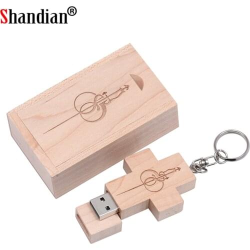 SHANDAIN free Custome LOGO wooden Cross USB + box USB Flash Drive USB memory stick pendrive 16GB 32GB Crosses Flash drive gift
