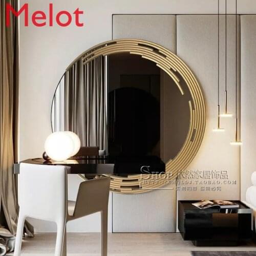 Makeup Mirror Wall Hanging Desktop Background Wall Dressing Retro Bathroom Art Light Luxury Dining Side Decorative Mirror
