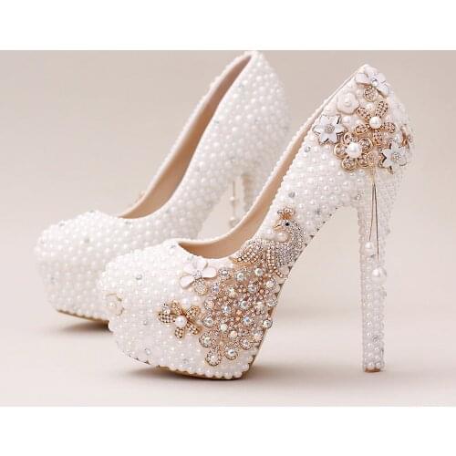Women White Pearl super fine with high-heeled shoes Phoenix bride wedding shoes