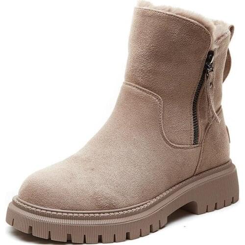 Snow Boots Women Platform Boots Short Sheep suede Boots Plush Keep Warm Winter Round Toe Thick Bottom Ladies Booties