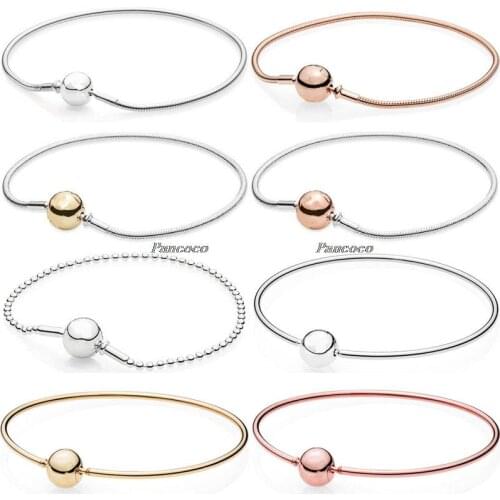 Authentic 925 Sterling Silver Rose Ball Clasp Essence Collection Beaded Bracelet Bangle Fit Women Bead Charm Fashion Jewelry