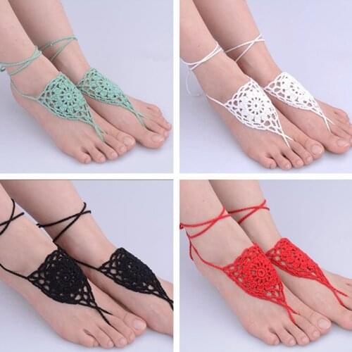 1Pair/2pcs White Bride Wedding Feet Jewelry Sandals Barefoot Beach Party Crochet Anklet