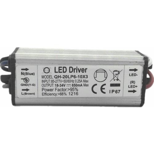 1pcs Waterproof Power Supply AC 110 220V LED Driver 6-10X3W 20W 650mA for 20w High power led chip light