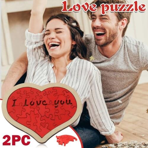 2pc Wooden Puzzle Heart Building Block Puzzle Letter Quality Puzzle Adult Children Gift Wooden Game Jigsaw Puzzle Toys