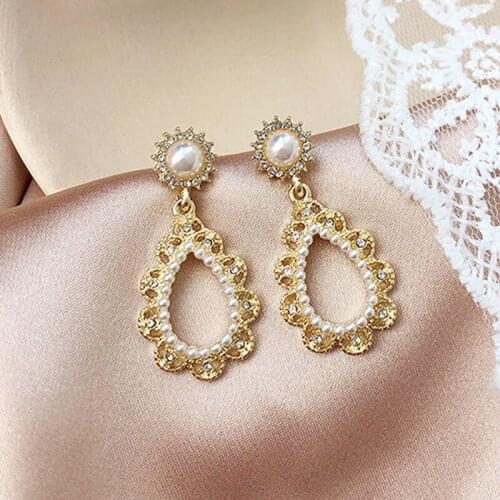 2020 New Korean Symphony Simulated Pearl Metal Drop Earrings Sweety Jewelry For Women Pendientes Gift