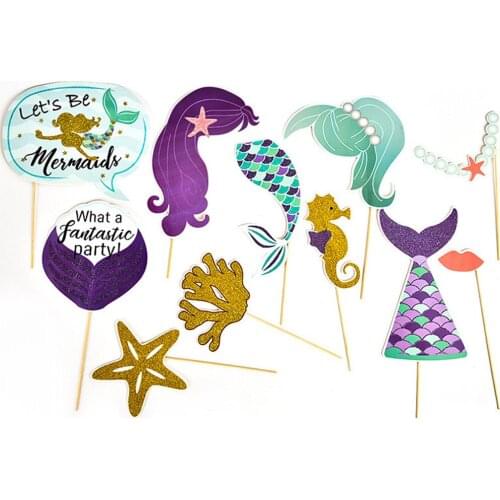 22Pcs creative funny flash mermaid party birthday party hair starfish coral seahorse photo props nn48