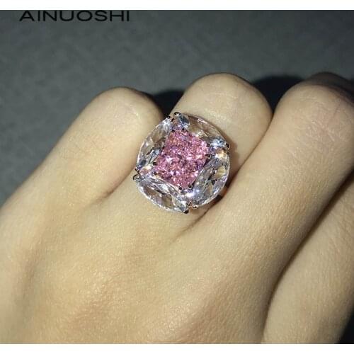 AINUOSHI 14K/18K White& Yellow Gold Two-Tone 3.00ct Radiant Cut AINUOSHI Stone Halo Unique Rings for Women Anniversary Party