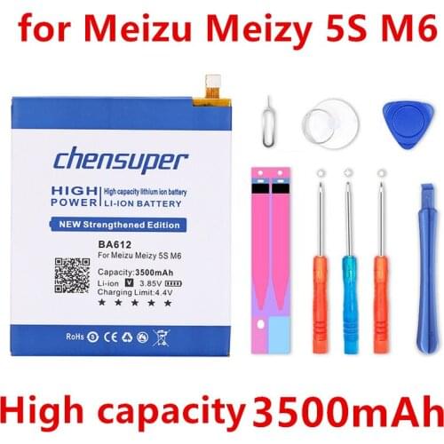 2pcs/chensuper 3500mah Battery for Meizu Meizy 5S M6 12M M5 M612Q M5S 3500mAh BA612 Batteries with Tracking Number High quality