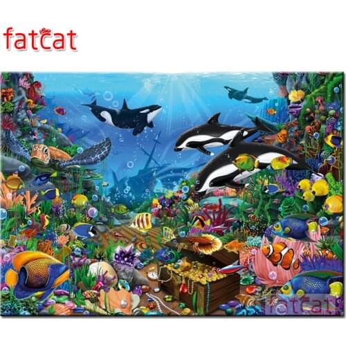 FATCAT Underwater world dolphin 5d diy diamond painting full square round drill diamond embroidery kits home decoration AE2846
