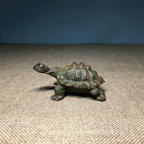 Antique Solid Copper Turtle Ornaments Trumpet Longevity Animal Sculpture Home Office Desk Decorative Ornament Toy Gift
