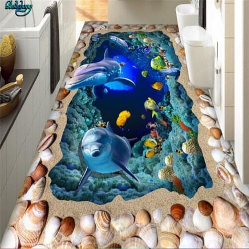 Beibehang Large Custom Flooring Ocean World Dolphin 3D Stereo Decorative Painting