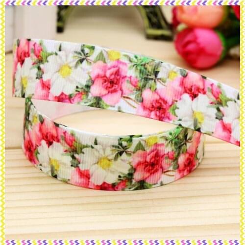 7/8'' Free shipping flowers printed grosgrain ribbon headwear hair bow diy party decoration wholesale OEM 22mm B1082