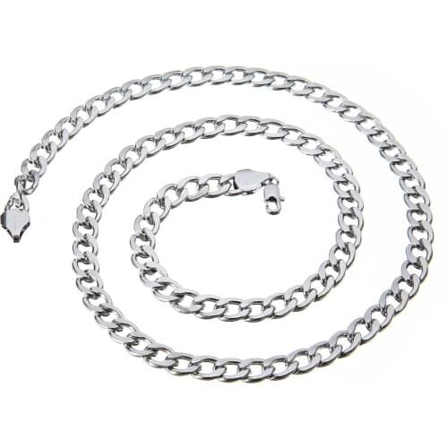 Men Women Silver Color Cuban Necklace Chains 24" 7mm Link Long Necklaces Fashion Hip Hop Chain Party Jewelry Accessories