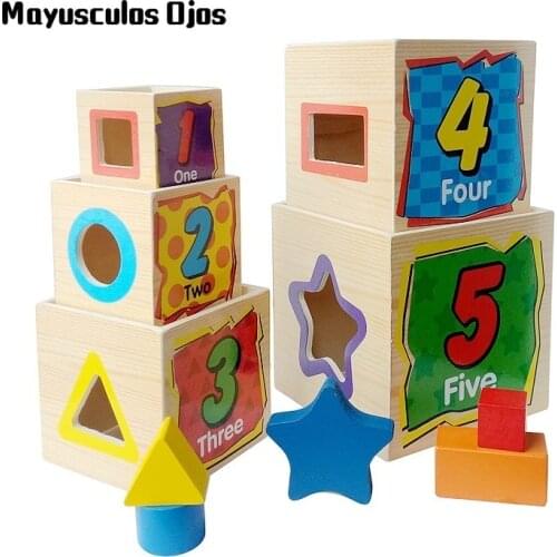 Wooden Educational Toys Wooden Five-layer Set Of Childrens Digital Shape Building Blocks Paired Large Set Of Boxes