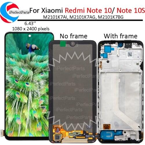 AMOLED For Xiaomi Redmi Note 10 Display with Frame M2101K7AI Touch Panel Screen Digitizer Pantalla For Redmi Note 10s M2101K7BG