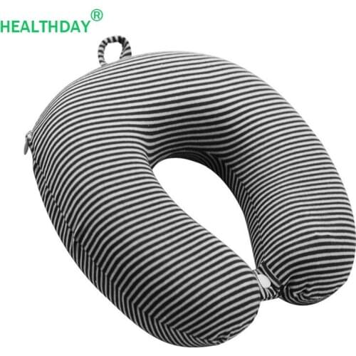 Travel Neck Pillow Memory Foam Knitted Cotton Fabric Striped Neck Pillow Car Flight Office Neck Rest Support Travel Soft Pillow