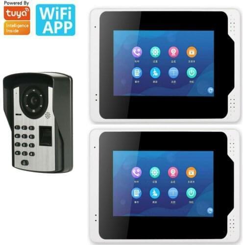 Tuya App control 7 inch Wifi Wired Fingerprint Password Video Door Phone Doorbell Intercom System with 6 languages switch