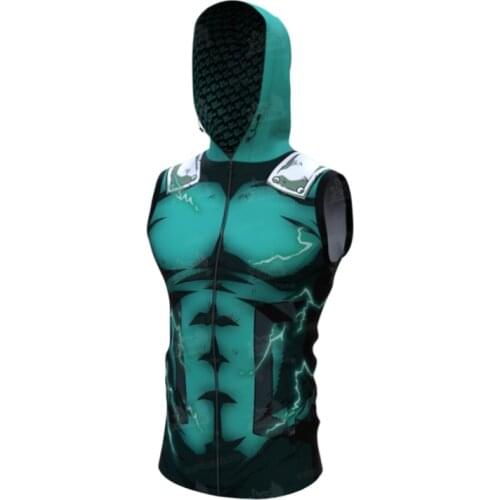 New Mens Hooded T-shirt 3d Anime Print Sleeveless Tops Running Fitness Sweatshirts Mens Daily Casual Tight-fitting T-shirts